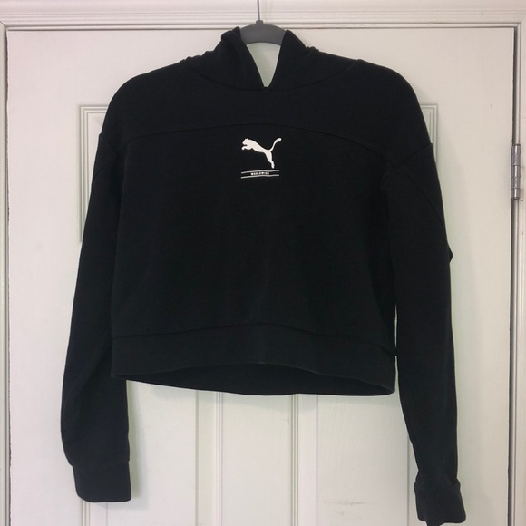Puma hoodie black cropped logo athlesiure - Picture 3 of 10